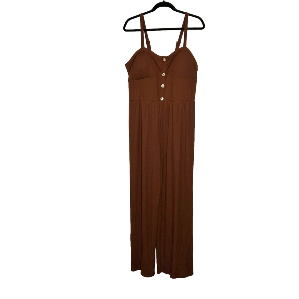 No Boundaries Brown Ribbed Jersey Knit Sleeveless Jumsuit Sz XXL (19)